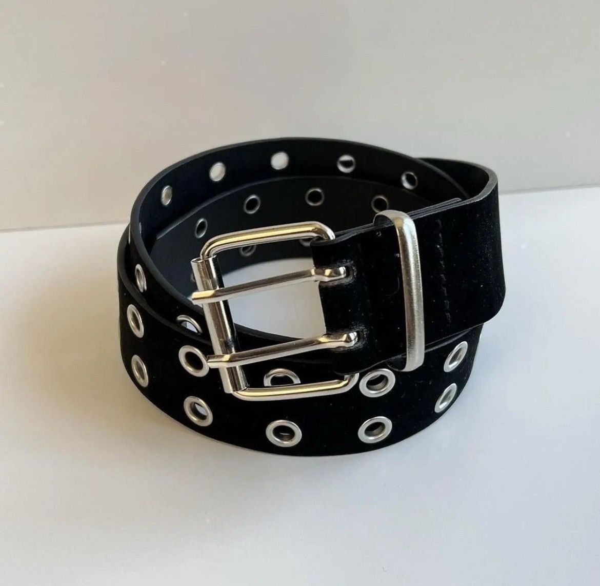 Vintage y2k 2000s round studded black silver velour grunge emo belt Size ONE SIZE - 6 Thumbnail