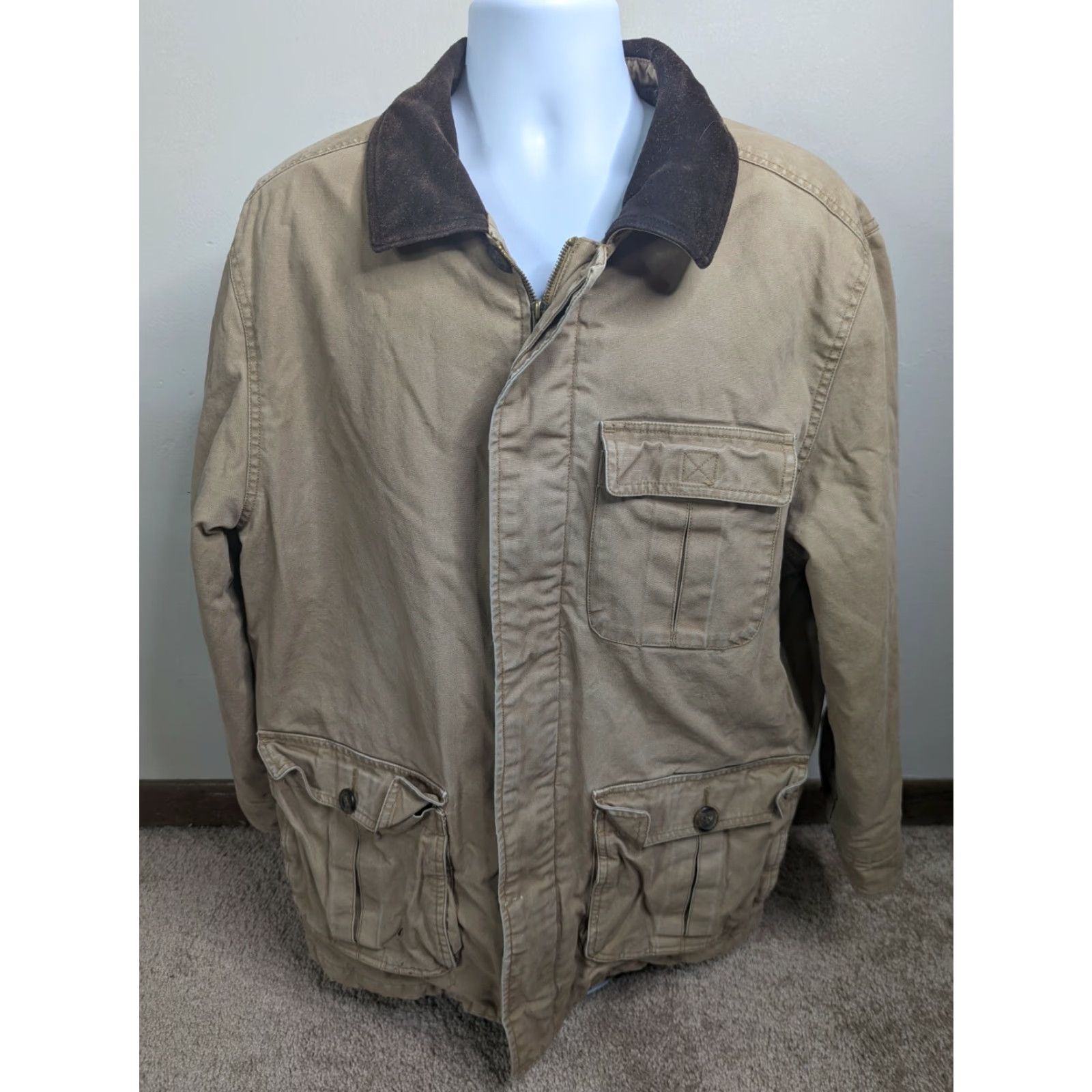 Vintage VINTAGE St Johns Bay Chore Jacket / Barn Coat / Lined Cotton Canvas Beige Khaki Trim Men L Size US L / EU 52-54 / 3 - 2 Thumbnail