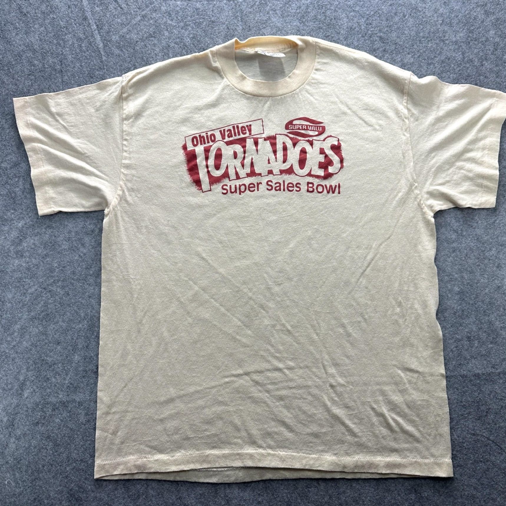TEE JAYS VINTAGE Ohio Valley Tornadoes Graphic Shirt Mens XL Beige 80s Super Valu SS Crew Neck Graphic Print Sports Tee Jays Tee Shirts Size US XL / EU 56 / 4 - 2 Thumbnail