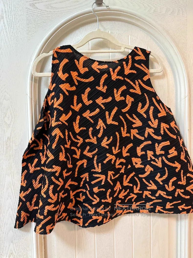 Issey Miyake Issey Miyake Black-Orange Arrow Print Ruched Top Size L / US 10 / IT 46 - 2 Thumbnail