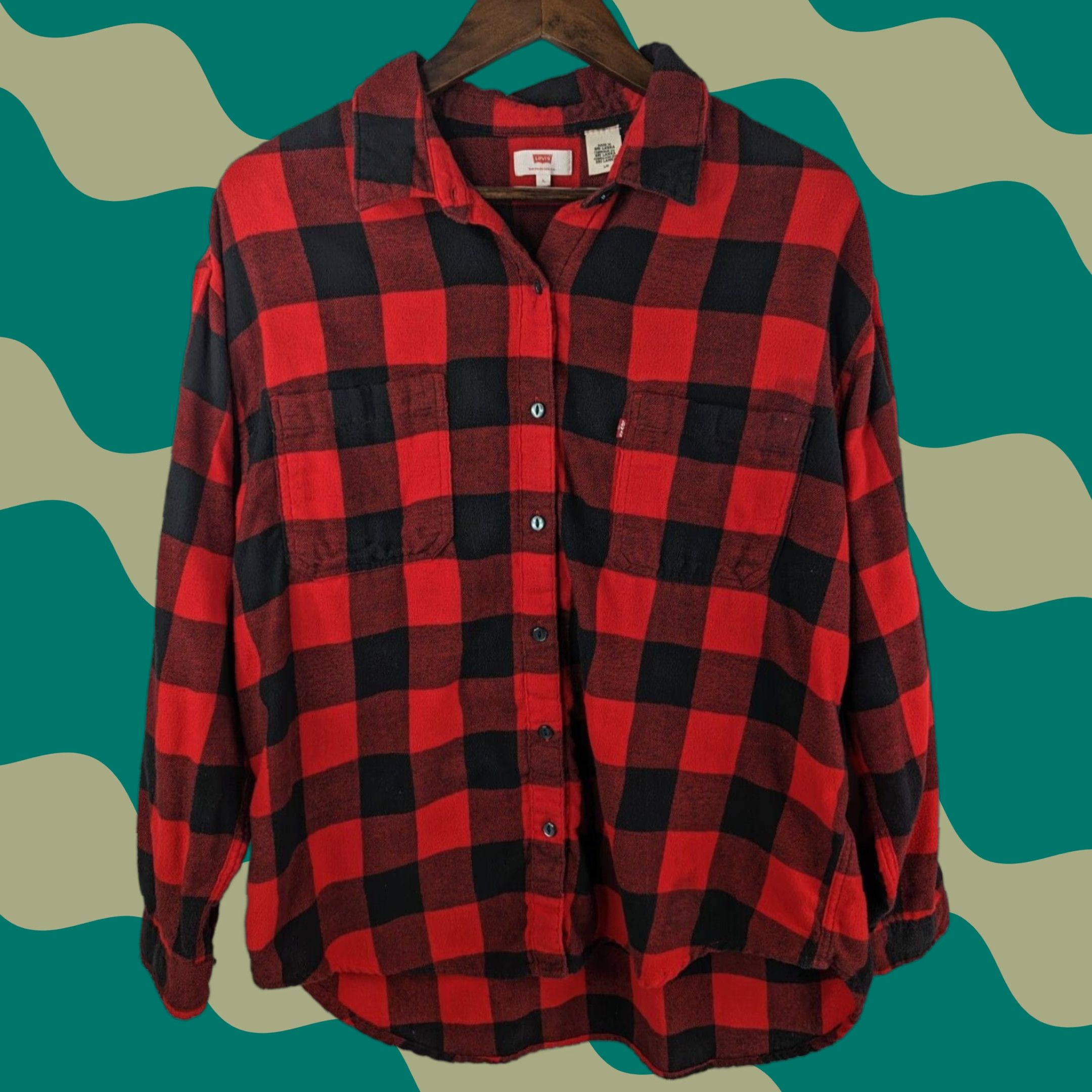 Levi's Levi's Shirt Women's L Red Flannel Button-Up Long Sleeve Buffalo Check Size L / US 10 / IT 46 - 1 Thumbnail