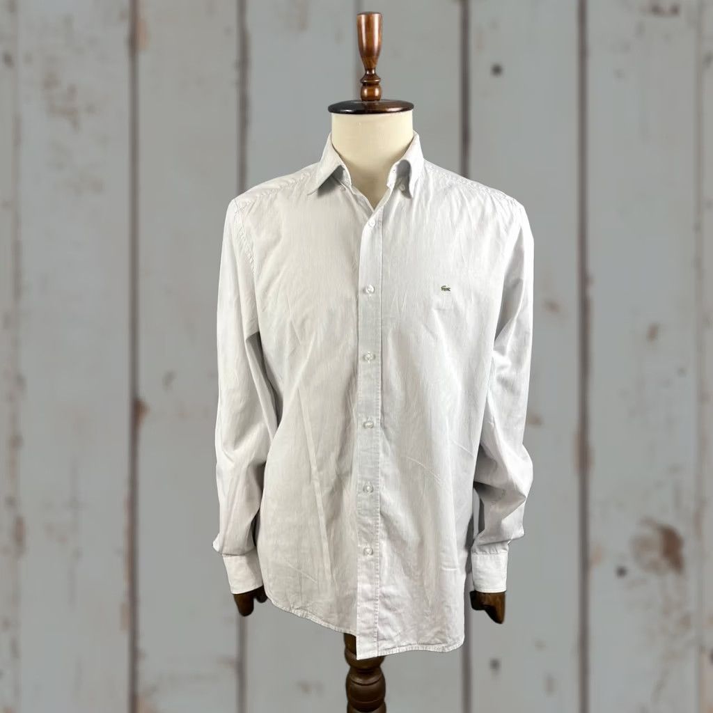 Lacoste Lacoste Casual Shirt Size 41 White Striped Cotton Long Sleeve Regular-Fit Mens Size US L / EU 52-54 / 3 - 1 Thumbnail