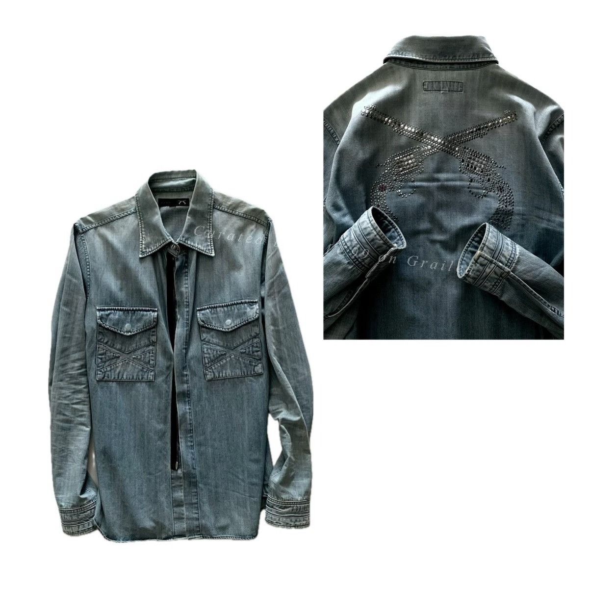 Vintage 2010s ROARGUNS Washed Denim Shirt Jacket Size US M / EU 48-50 / 2 - 1 Thumbnail