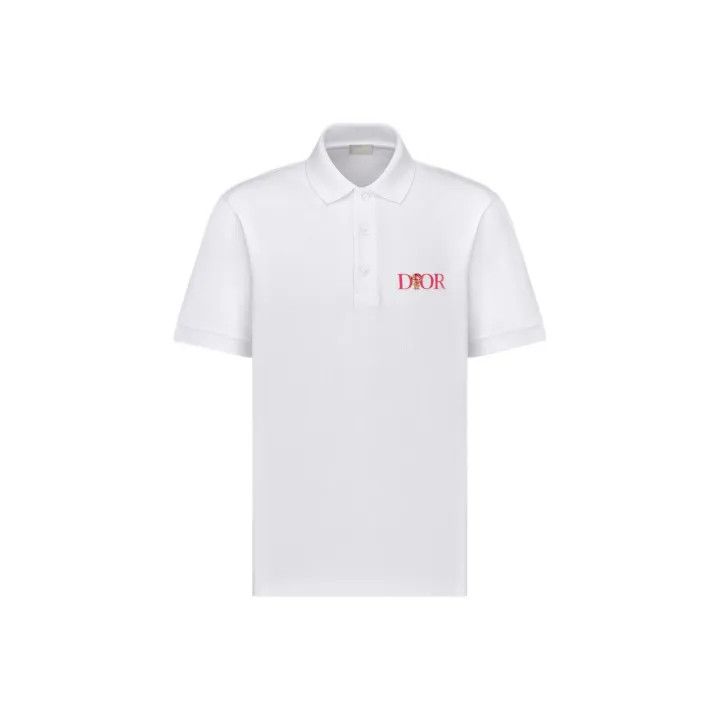 Dior Dior Logo Embroidered White Polo Shirt 0079 Size US XXL / EU 58 / 5 - 1 Thumbnail