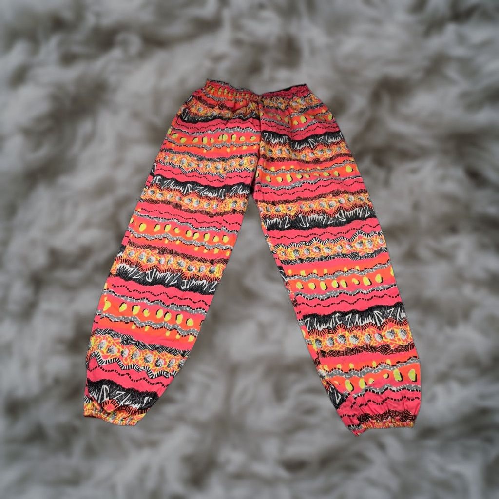 VINTAGE Jimmy'Z Men's Baggy Jogger Pants Neon Pink Abstract Large