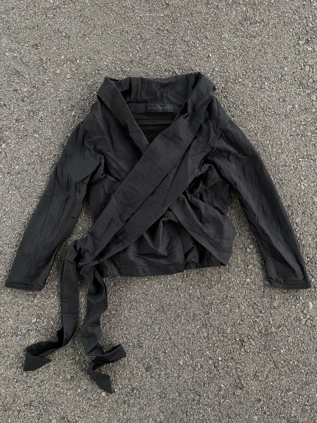 Donna Karan Black Linen Viscose Tied Front Jacket Blazer Size S / US 4 / IT 40 - 2 Thumbnail