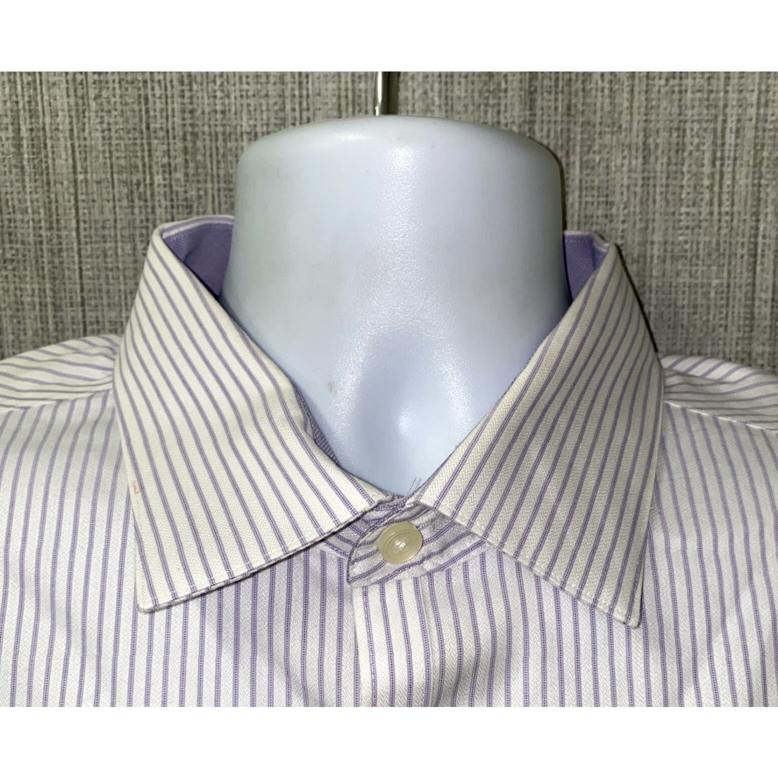 Vintage Jhane Barnes Dress Shirt Mens Collared Long Sleeve Striped 17.5 White/Purple Regular Fit Size 46R - 3 Thumbnail