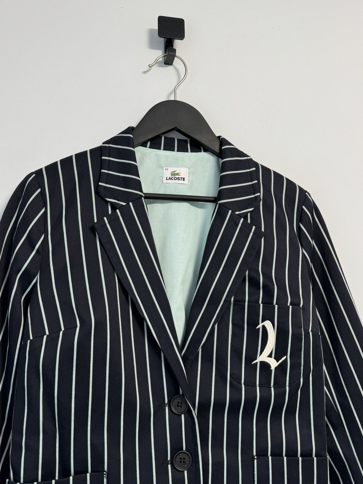 Lacoste LACOSTE Womens 2 Button Blazer Jacket Medium Black Striped Size M / US 6-8 / IT 42-44 - 2 Thumbnail