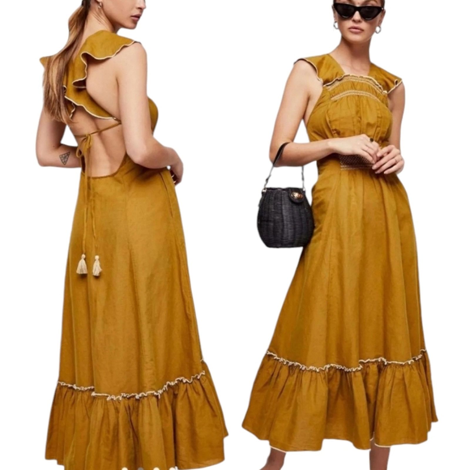 Free People Free People Anika Midi Linen Dress Small Size S / US 4 / IT 40 - 3 Thumbnail