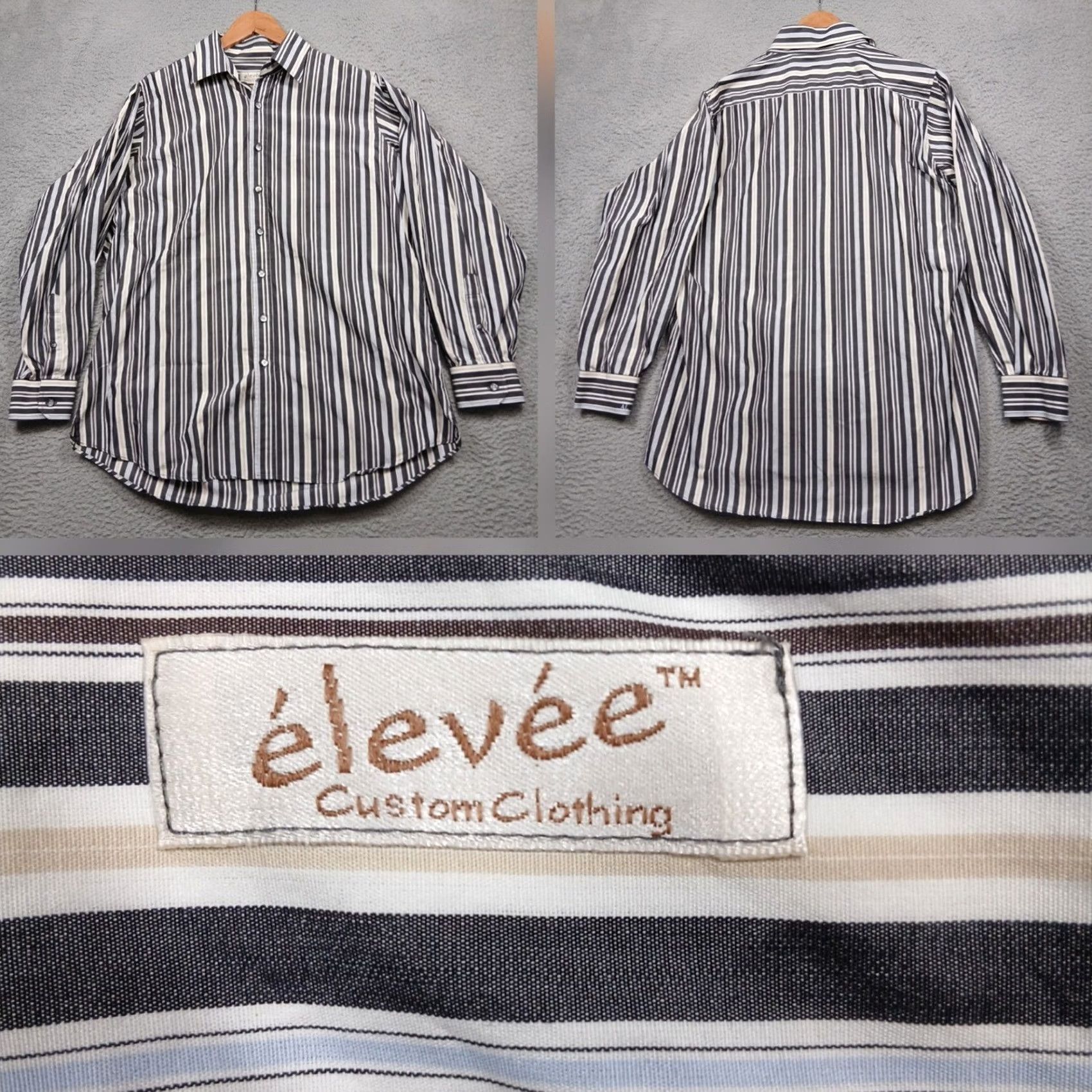 Vintage Elevee Custom Clothing Dress Shirt Mens 17.5 Long Sleeve Striped Button Down Classic Size 48R - 2 Thumbnail