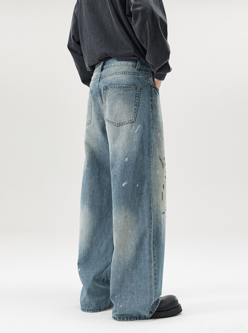 Japanese Brand × Vintage Vintage washed ink-splashed distressed straight jeans Size US 32 / EU 48 - 4 Thumbnail