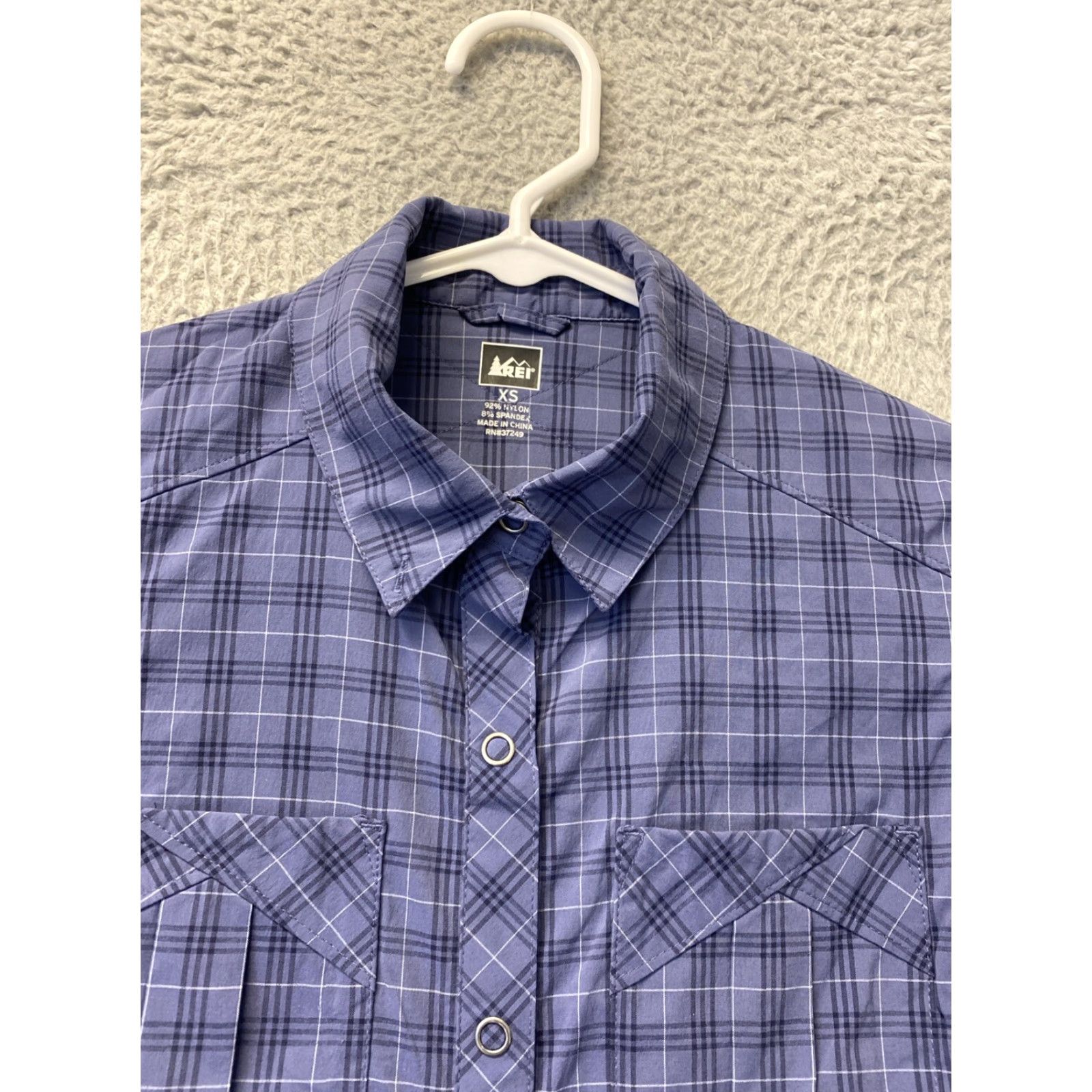 Vintage REI Shirt Womens XS Long Sleeve Pockets Button Front Casual Plaid 100-77 Lavender Blue Cotton Nylon Polyester Wool Knit Regulation Regular Cheap? Size XS / US 0-2 / IT 36-38 - 3 Thumbnail