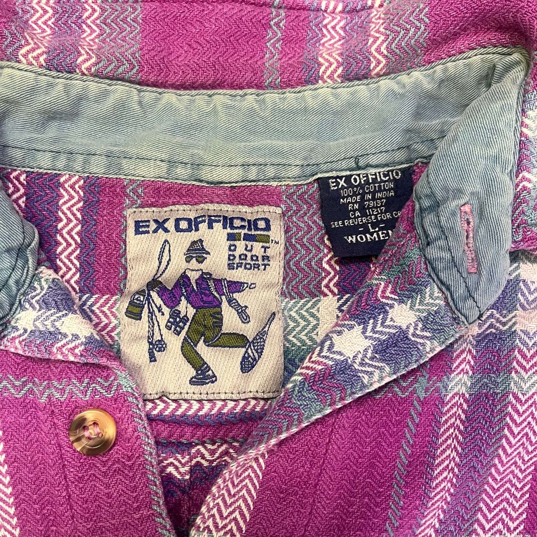ExOfficio ExOfficio Shirt Womens Large Pink Purple Plaid Flannel Button Up Hiking Outdoor Size L / US 10 / IT 46 - 7 Thumbnail