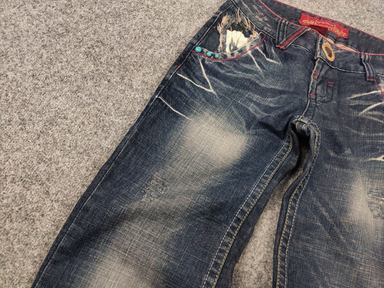 If Six Was Nine Red Pepper Japan Low Vintage Y2K embroidered Denim Jeans Size 27" / US 4 / IT 40 - 8 Thumbnail