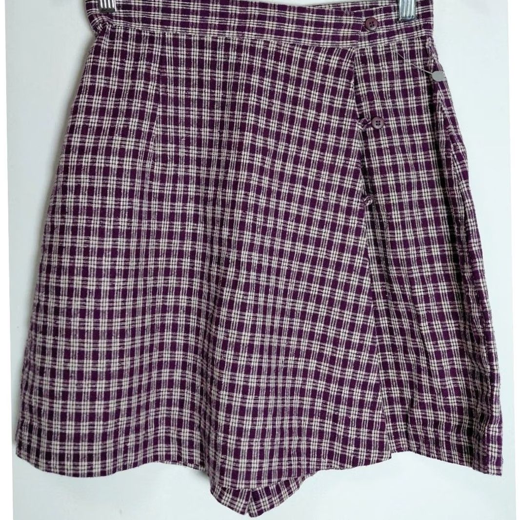 Vintage NWT Sostanza Silk Plaid Skirt Purple Women Size M Mini Knee Length Lightweight Casual Formal Size 32" / US 10 / IT 46 - 2 Thumbnail