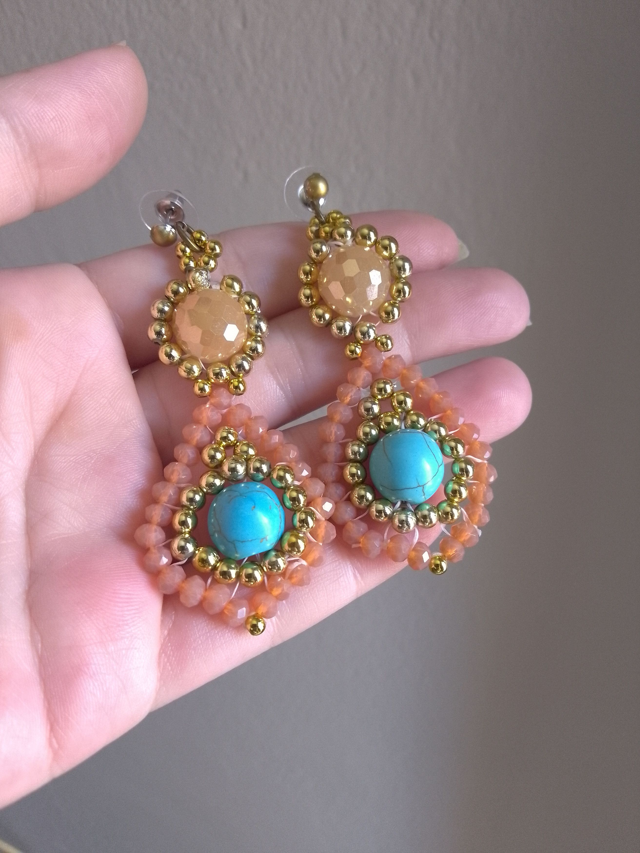 Handmade Elegant earrings drop shaped Natural turquoise gemstones Size ONE SIZE - 6 Thumbnail
