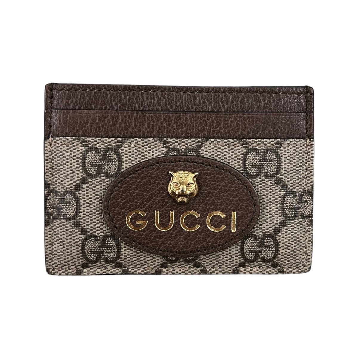 image of Gucci 3D Tiger Neo Vintage Monogram Card Holder Wallet in Tan, Men's