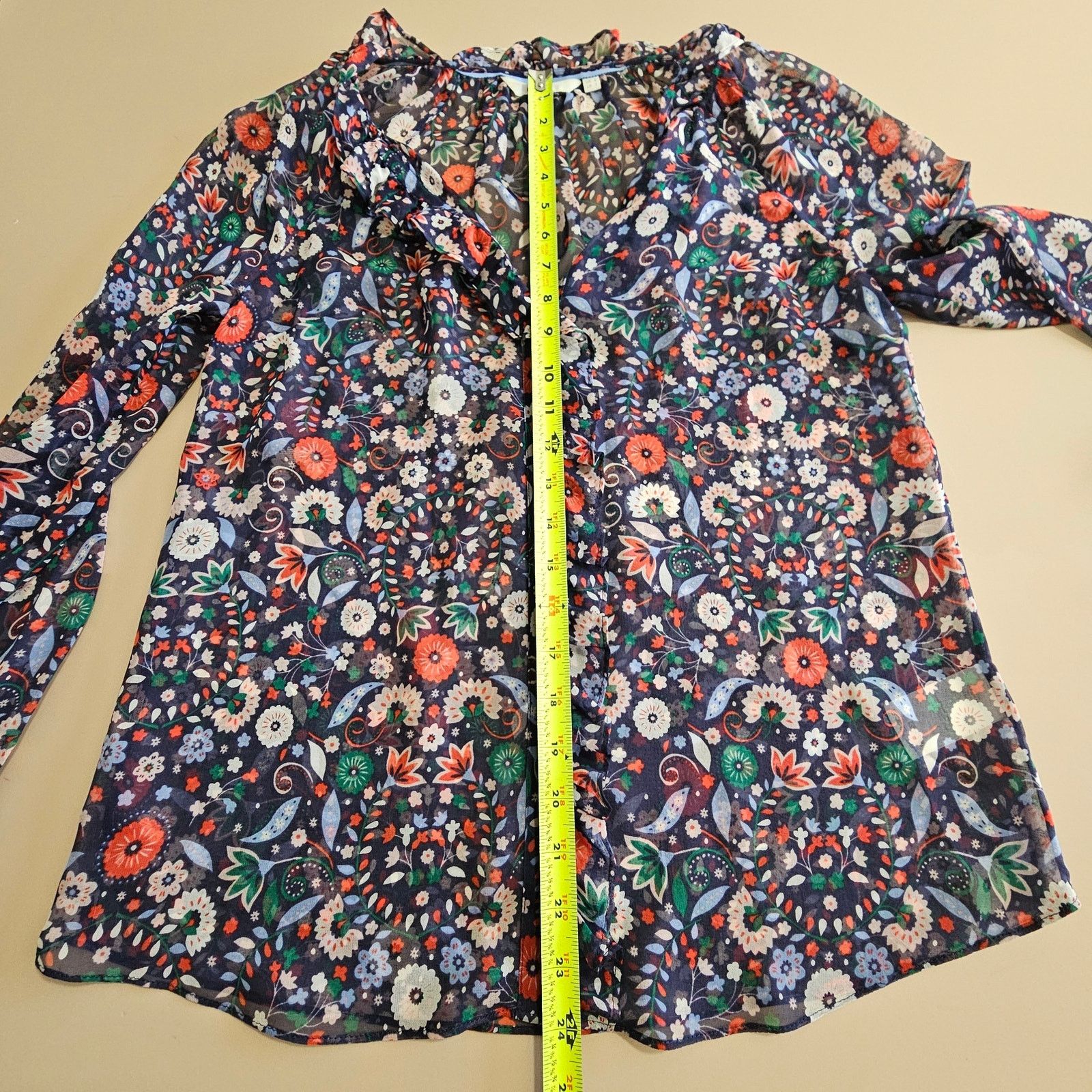 Boden Boden Women's Sheer Floral L/S Silk Chiffon Blouse UK 6 US 2 Size XS / US 0-2 / IT 36-38 - 6 Thumbnail