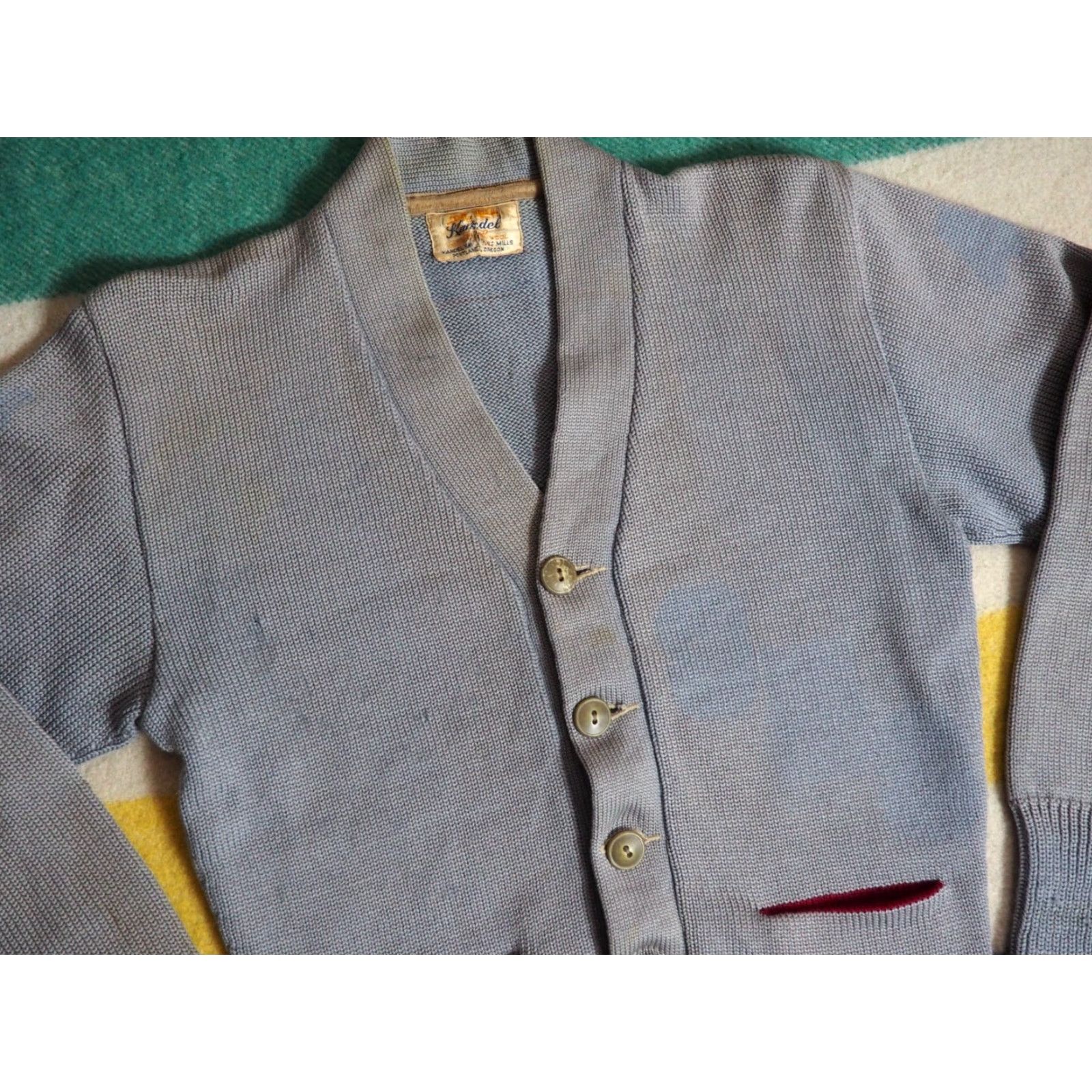 Vintage VTG Kandel Woolen Mills Oregon Blue Distress Faded Wool Letterman Sweater S Size US S / EU 44-46 / 1 - 2 Thumbnail