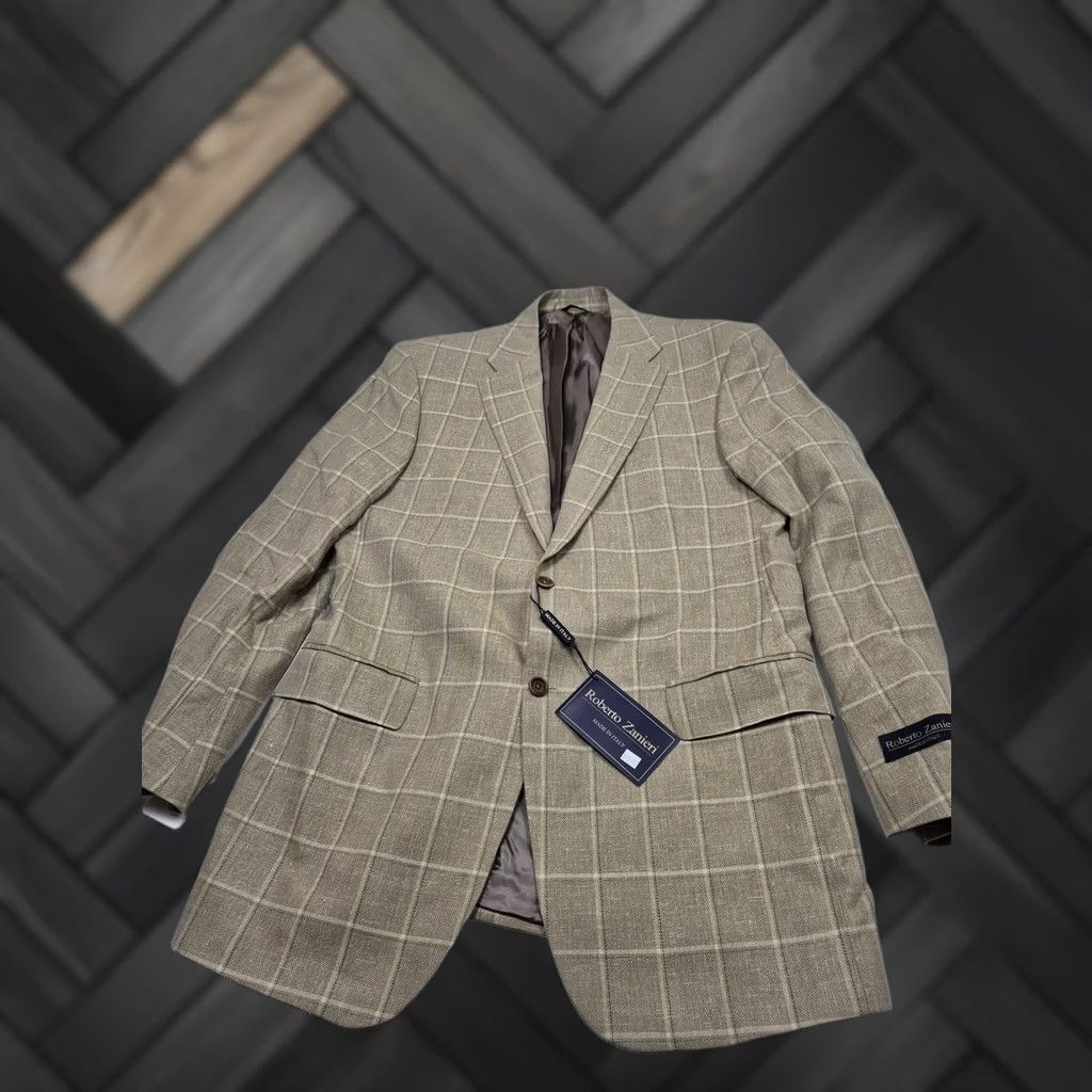 Vintage VINTAGE Roberto Zanieri Blazer Mens 42L Beige Cotton Wool Linen Italy Sport Coat Jacket Size 42R - 1 Thumbnail