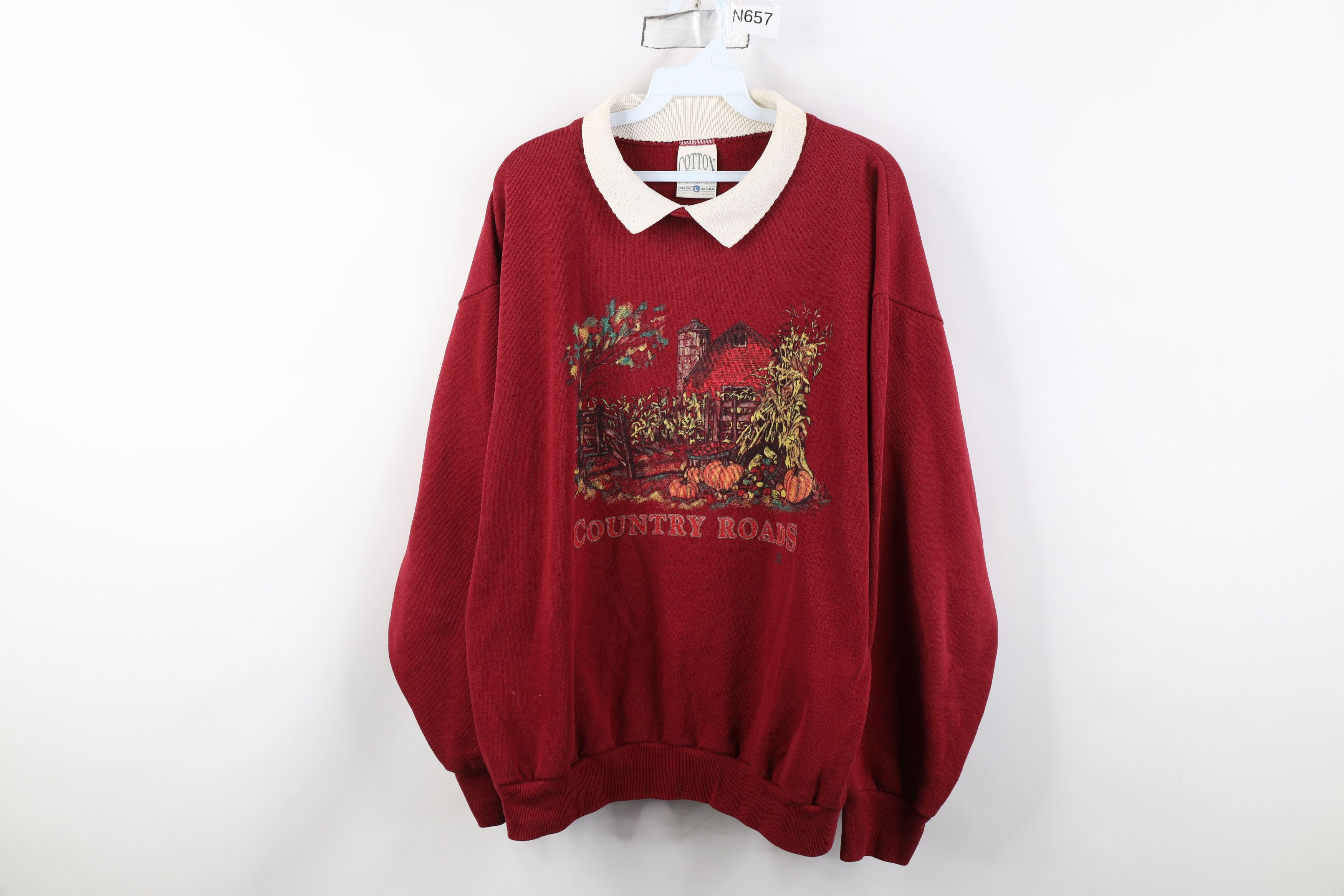 Vintage Vintage 90s Country Roads Farmhouse Collared Sweatshirt USA Size L / US 10 / IT 46 - 1 Thumbnail