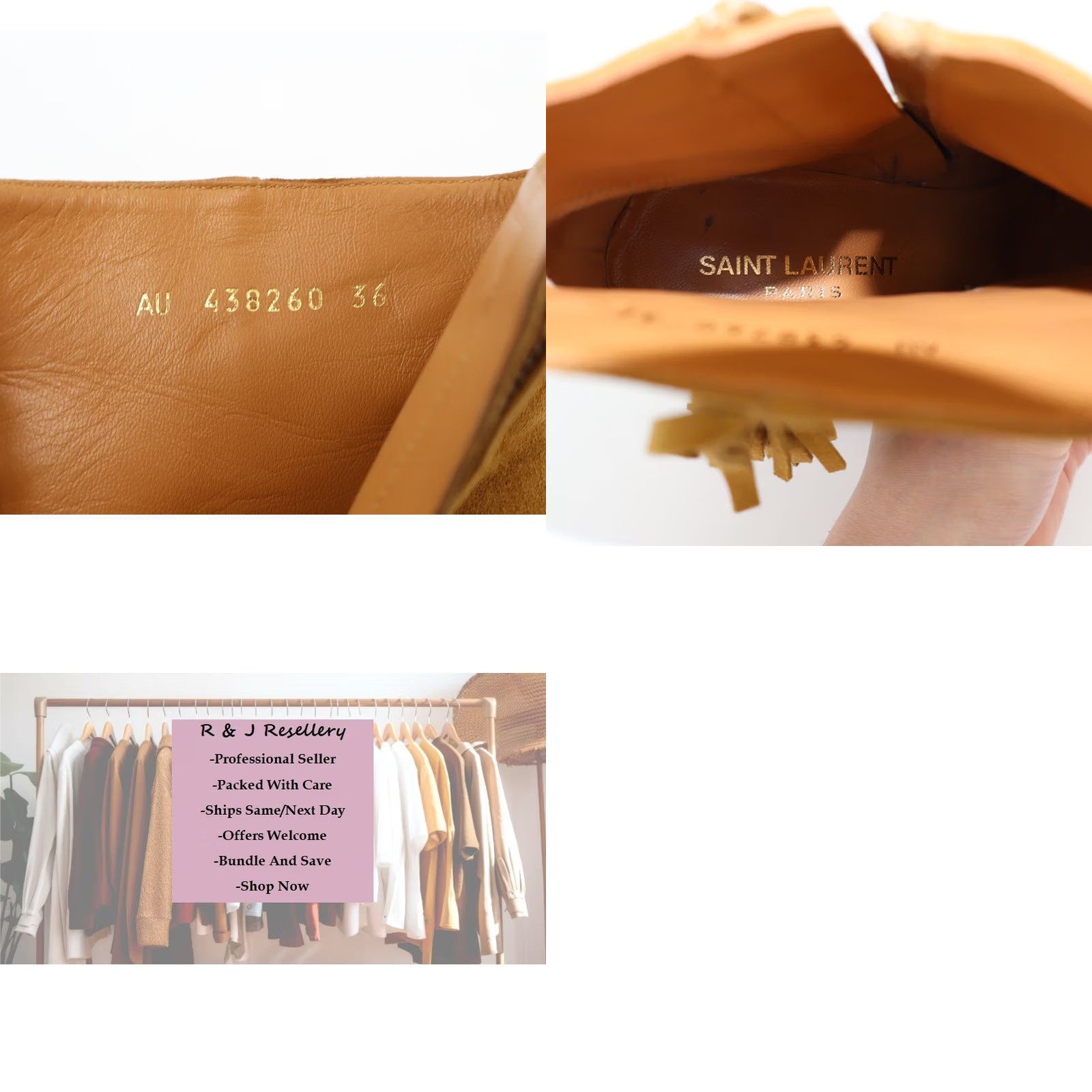 Yves Saint Laurent Yves Saint Laurent Tan Suede Fringe Zip Ankle Boots Sz 6 Womens Leather Lining 2.5" Heel Italy Bootie Size US 5.5 / IT 35.5 - 8 Thumbnail