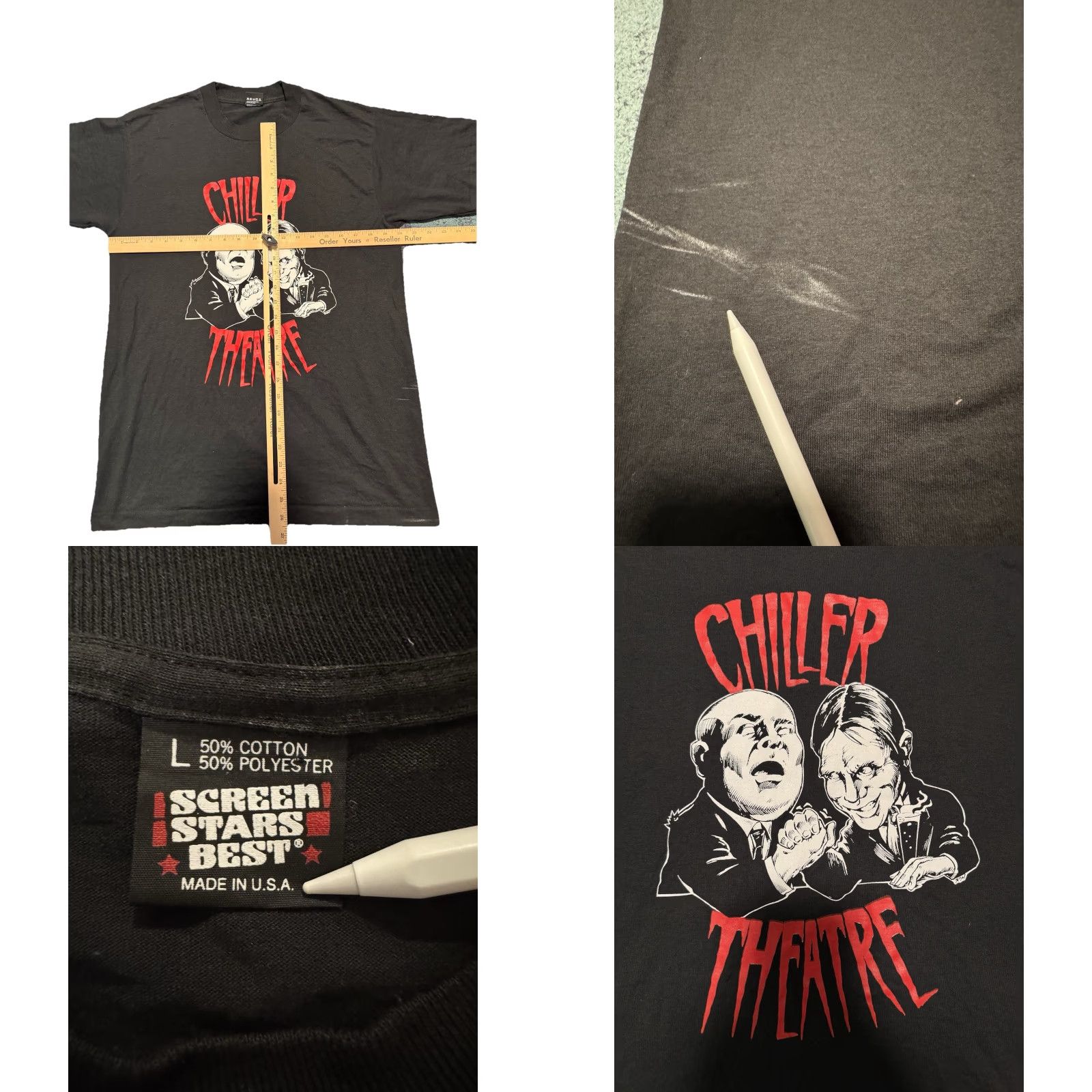 Vintage VINTAGE 90s Chiller Theatre T-Shirt L Screen Stars Best Chilly Billy Horror Rare Shirt Unisex Black 1990s Graphic Tee Cotton Short Sleeve Modern Retro Size US L / EU 52-54 / 3 - 9 Thumbnail