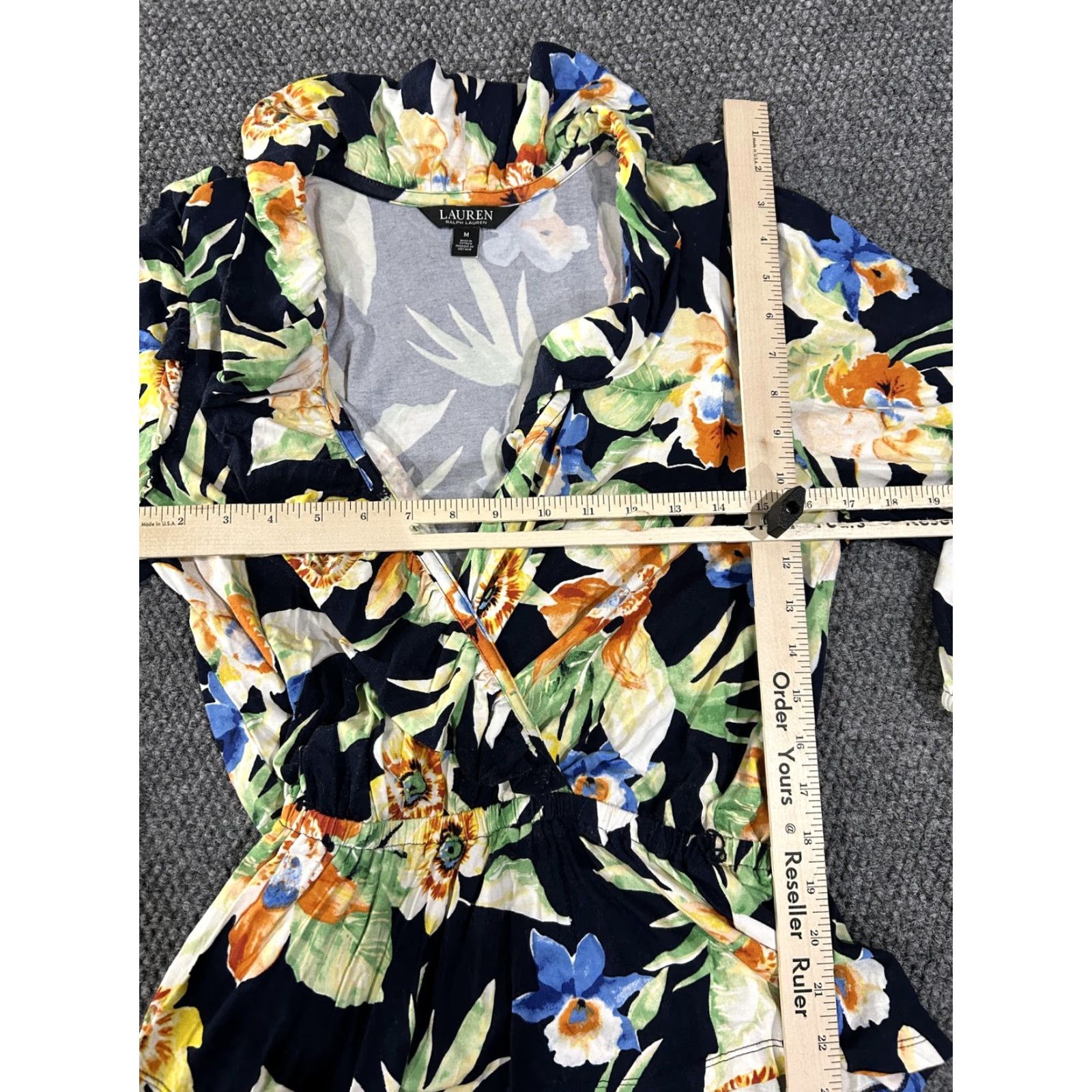 Ralph Lauren Lauren Ralph Lauren Shirt Womens Medium Navy Floral Wrap Peplum Top Blouse Size M / US 6-8 / IT 42-44 - 5 Thumbnail