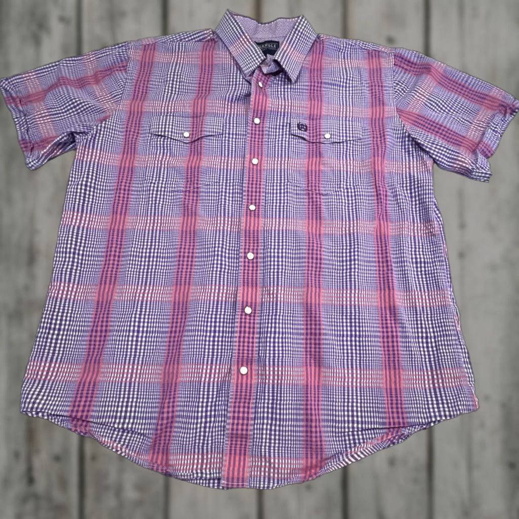 Vintage Panhandle Select Western Pearl Snap Shirt Mens XL Short Sleeve Plaid Pink Purple Size US XL / EU 56 / 4 - 1 Thumbnail