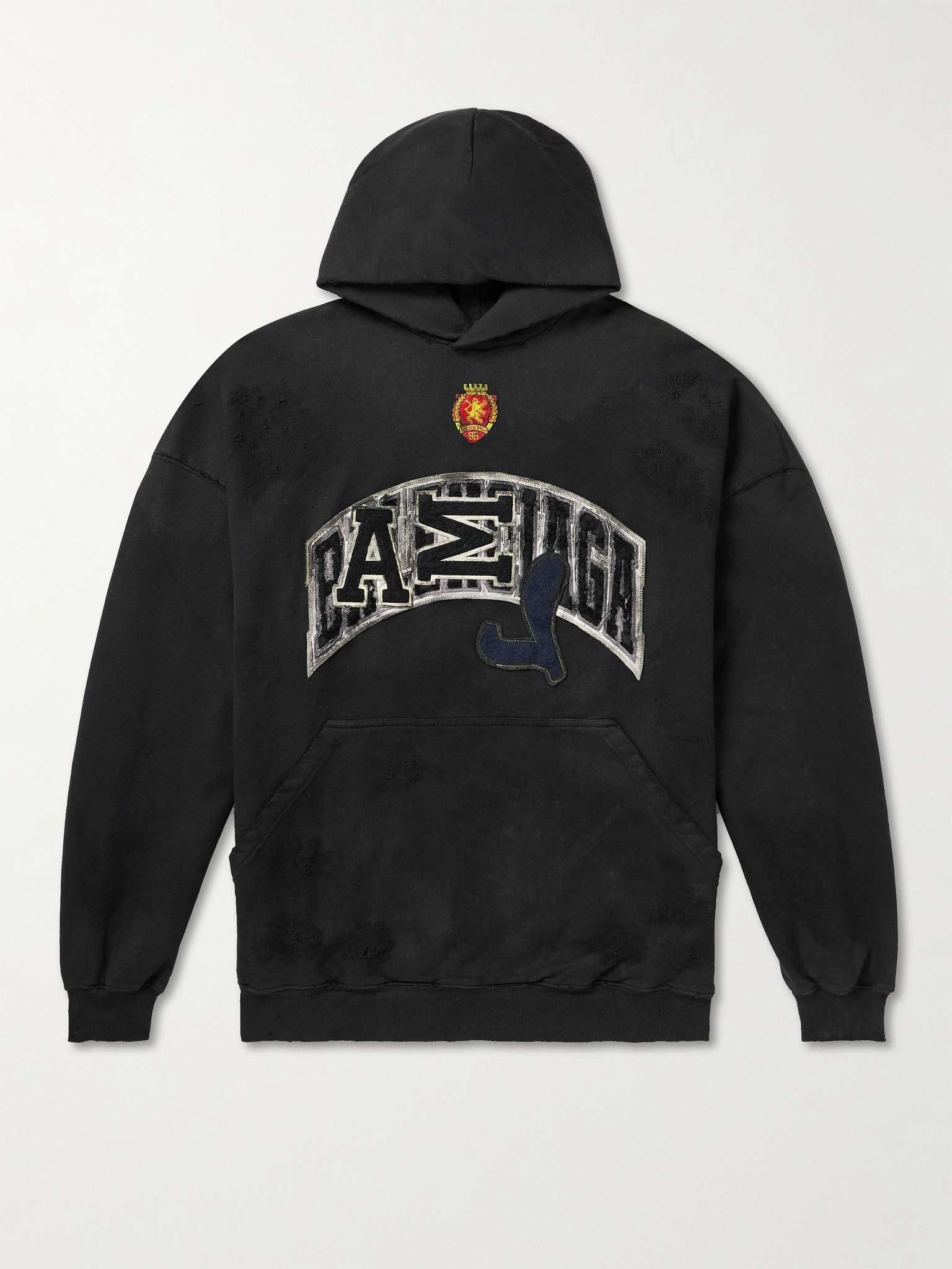Balenciaga Oversized Skater Distressed Logo-Appliquéd Cotton-Jersey Hoodie Size US L / EU 52-54 / 3 - 1 Thumbnail