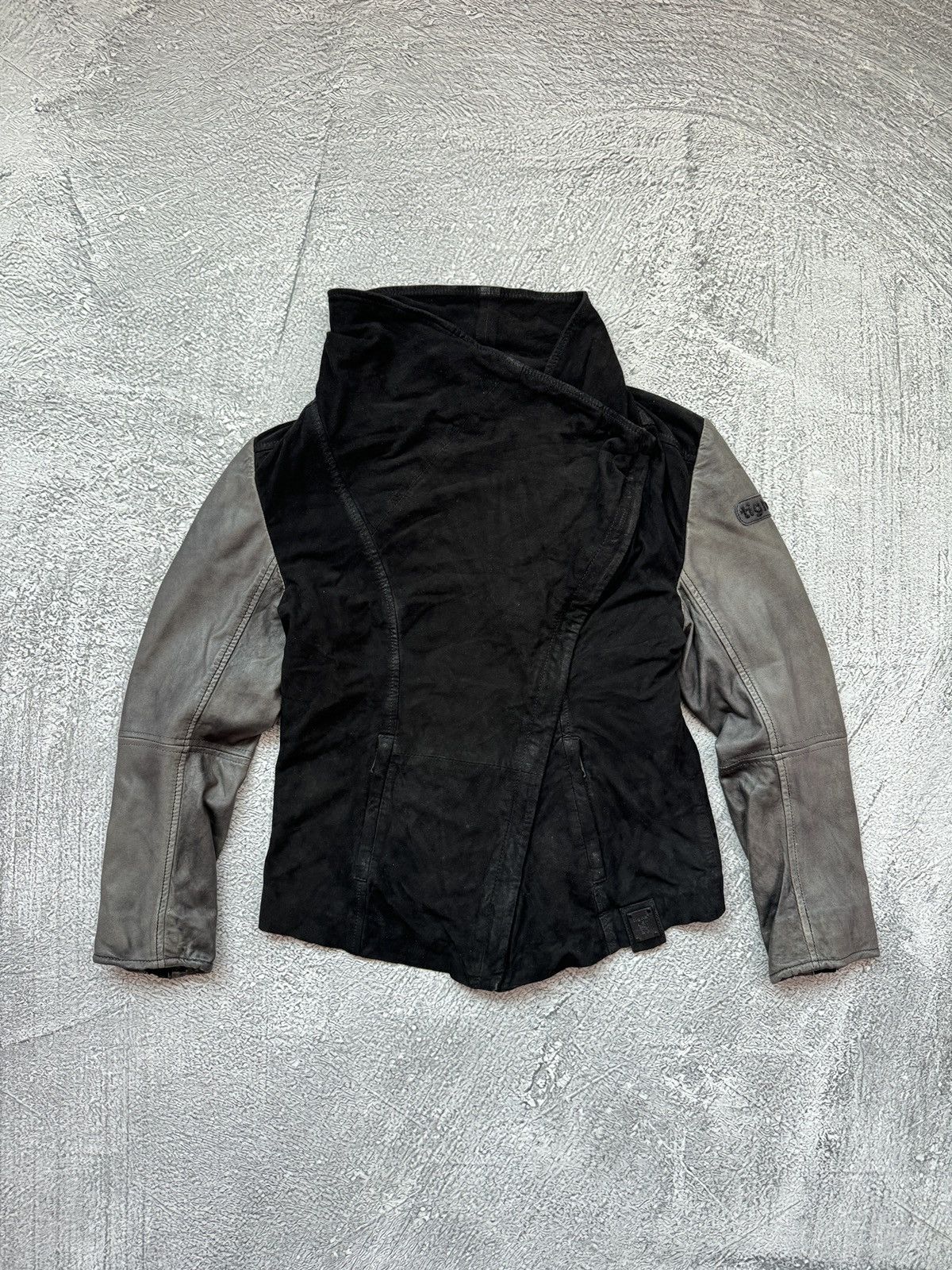 Tigha Asymetrical Leather Biker Jacket Rick Owens Style Y2K