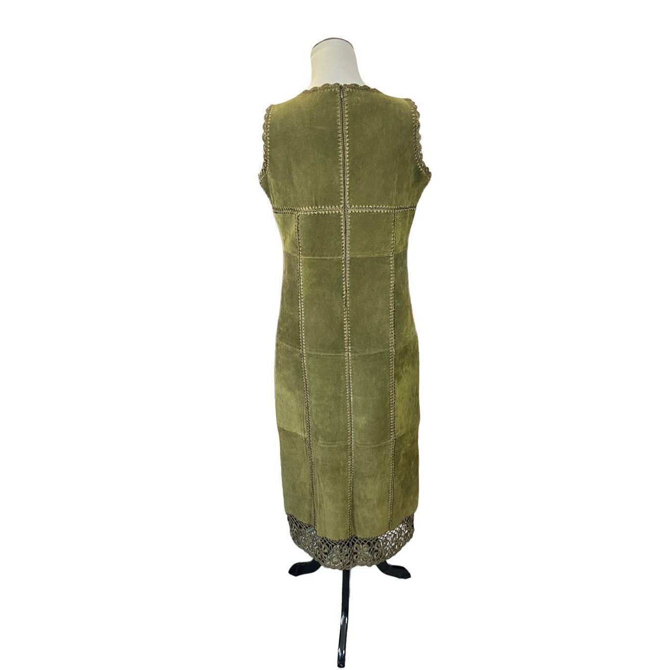 Other S.M.H. Boutique Patchwork Leather Olive Midi Dress Size 8 Size M / US 6-8 / IT 42-44 - 2 Thumbnail