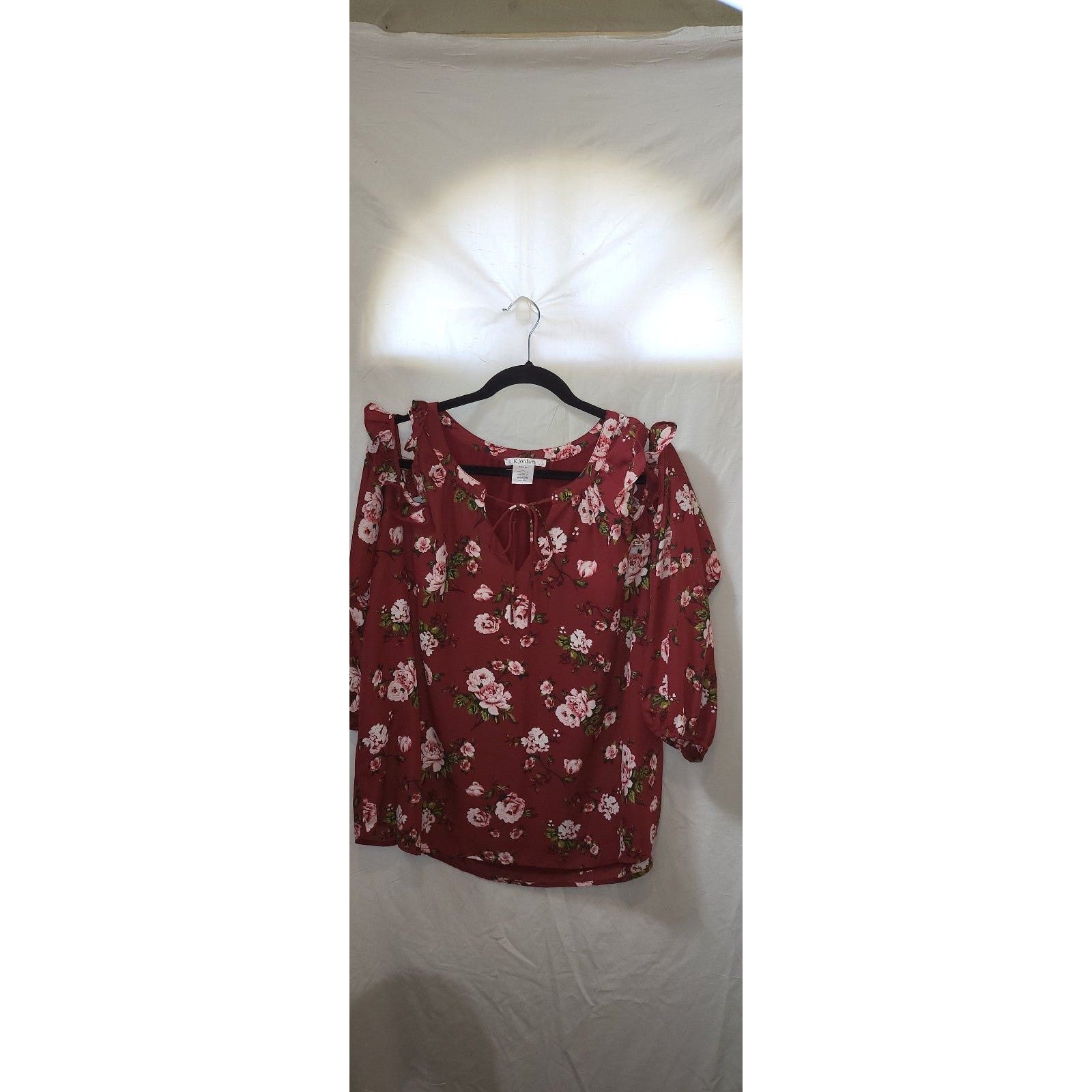 Other Ruffle Cold Shoulder Burgundy Floral 3/4 Sleeve Blouse XL Size XL / US 12-14 / IT 48-50 - 1 Thumbnail