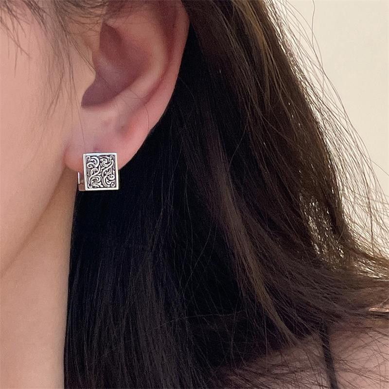 Jewelry × Vintage Creative Floral Square Ear Clasp Earrings Size ONE SIZE - 4 Thumbnail