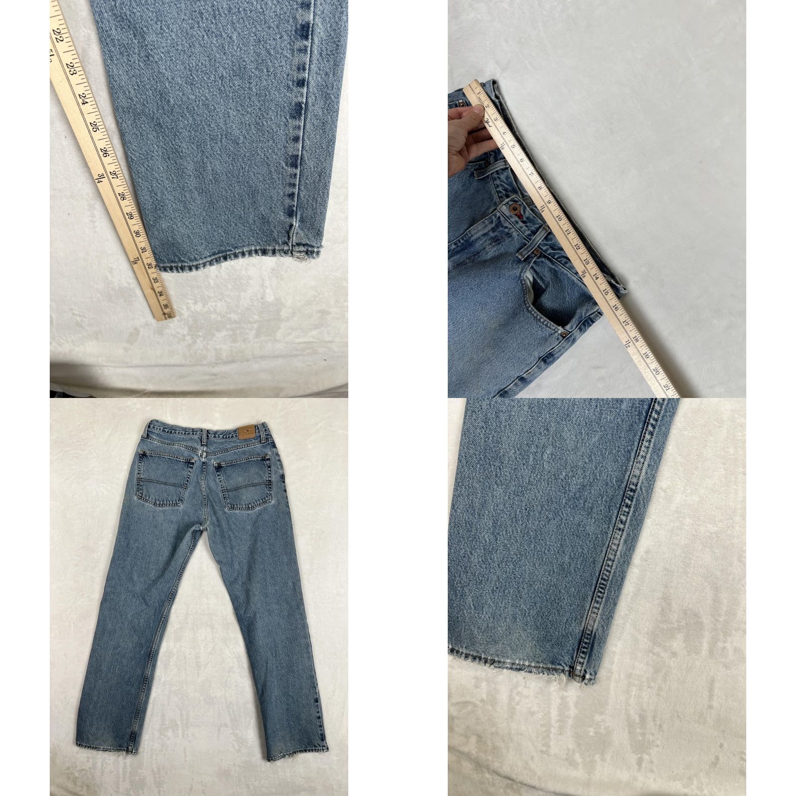 Denime VTG Tommy Jeans Jeans Straight Mens 33x32 Blue Light Wash Denim Distressed 5-Pocket Logo Patch Distressed Style Vintage Modern Straight Leg Mens Jeans Size US 33 - 8 Thumbnail