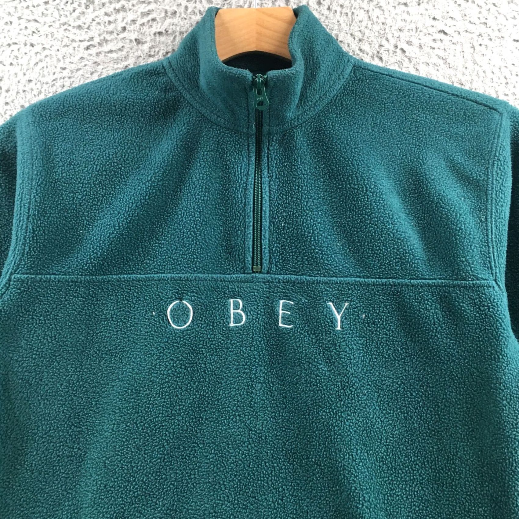 Obey Obey Worldwide Sweatshirt Mens S Green Channel Mock Neck Quarter Zip Fleece Size US S / EU 44-46 / 1 - 2 Thumbnail