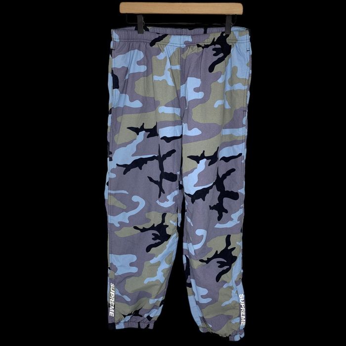 Supreme SS18 Blue Camo Warm Up Pants | L | Grailed