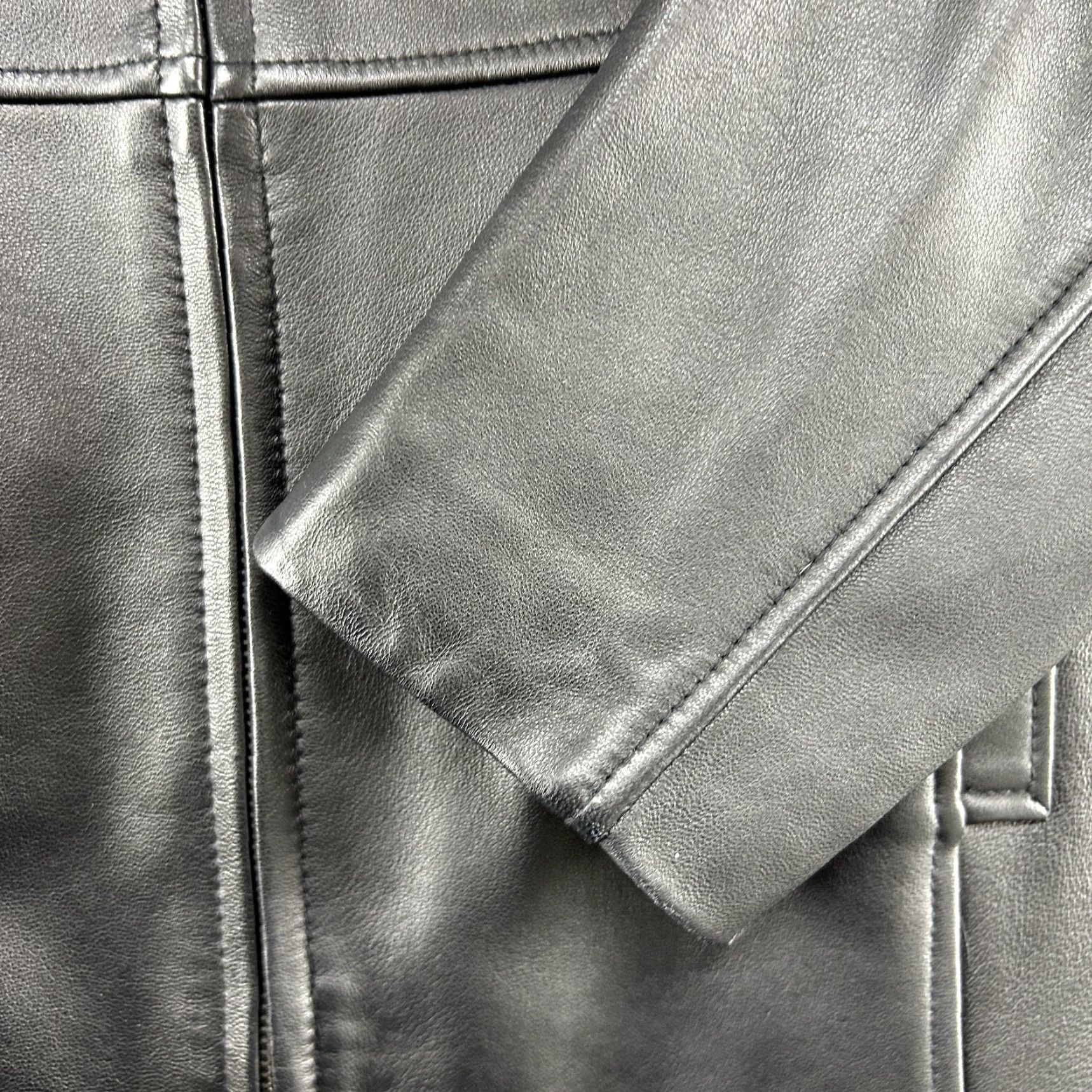 Alfani VINTAGE Alfani Jacket Womens M Black Genuine Leather Full Zip Lined Long 90s Y2K Size M / US 6-8 / IT 42-44 - 4 Thumbnail