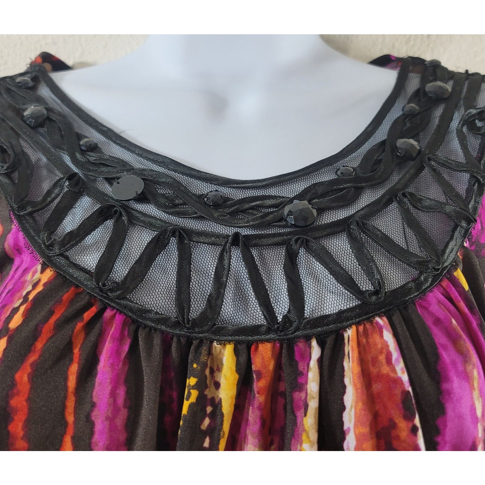Other Fashion Bug Purple Black Striped Beading Lace Trim Top XL Size XL / US 12-14 / IT 48-50 - 2 Thumbnail
