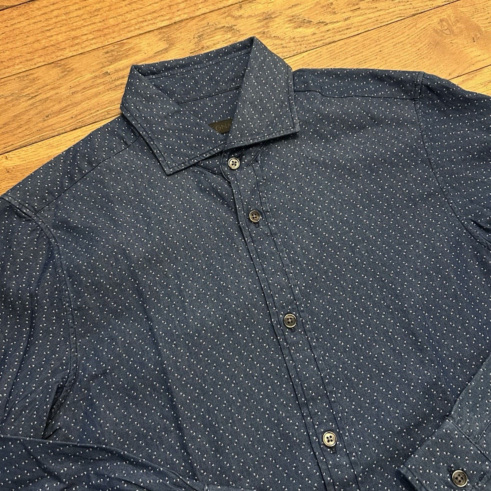 Ermenegildo Zegna NEW Z Zegna Indigo Dyed Pattern French Collar Button Shirt Size US S / EU 44-46 / 1 - 3 Thumbnail