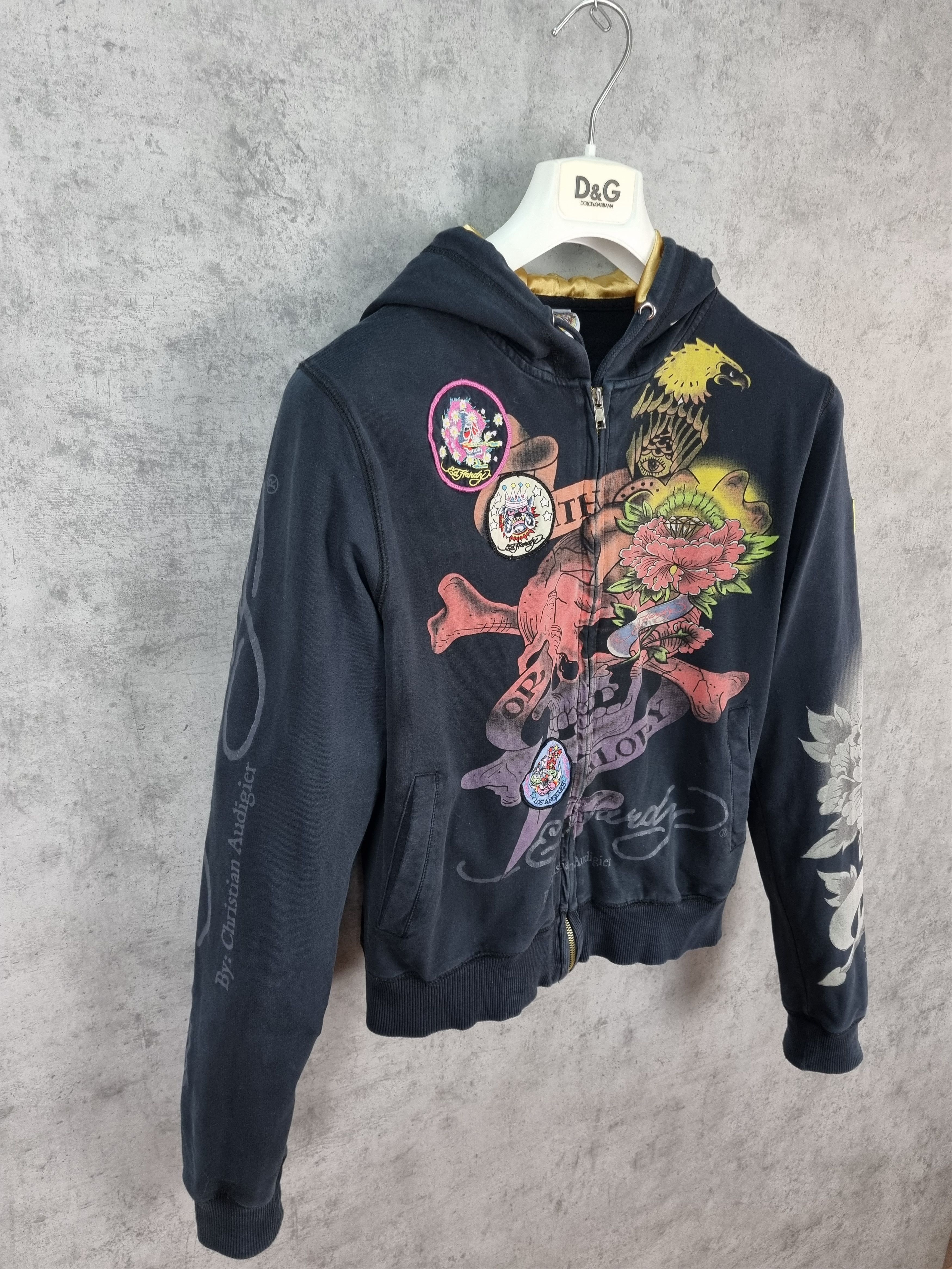 Christian Audigier × Ed Hardy Ed Hardy Embroidered Patches Faded Zipped Hoodie Size L / US 10 / IT 46 - 4 Thumbnail