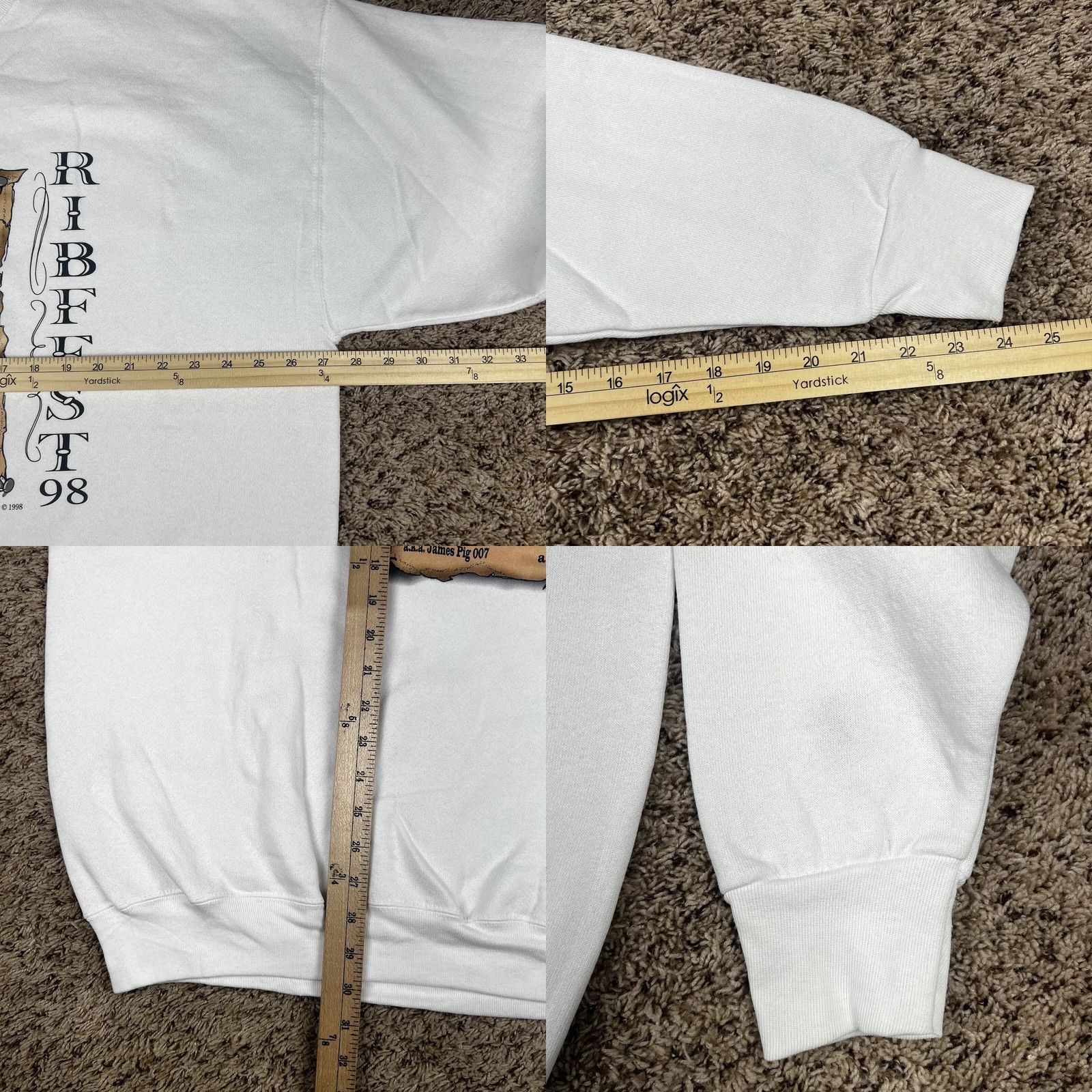 Fruit Of The Loom VINTAGE Pig Swine Ribfest 1998 Graphic Crewneck Sweatshirt 2XL Pullover White 90s Fruits Of The Loom Mens Size US XXL / EU 58 / 5 - 8 Thumbnail
