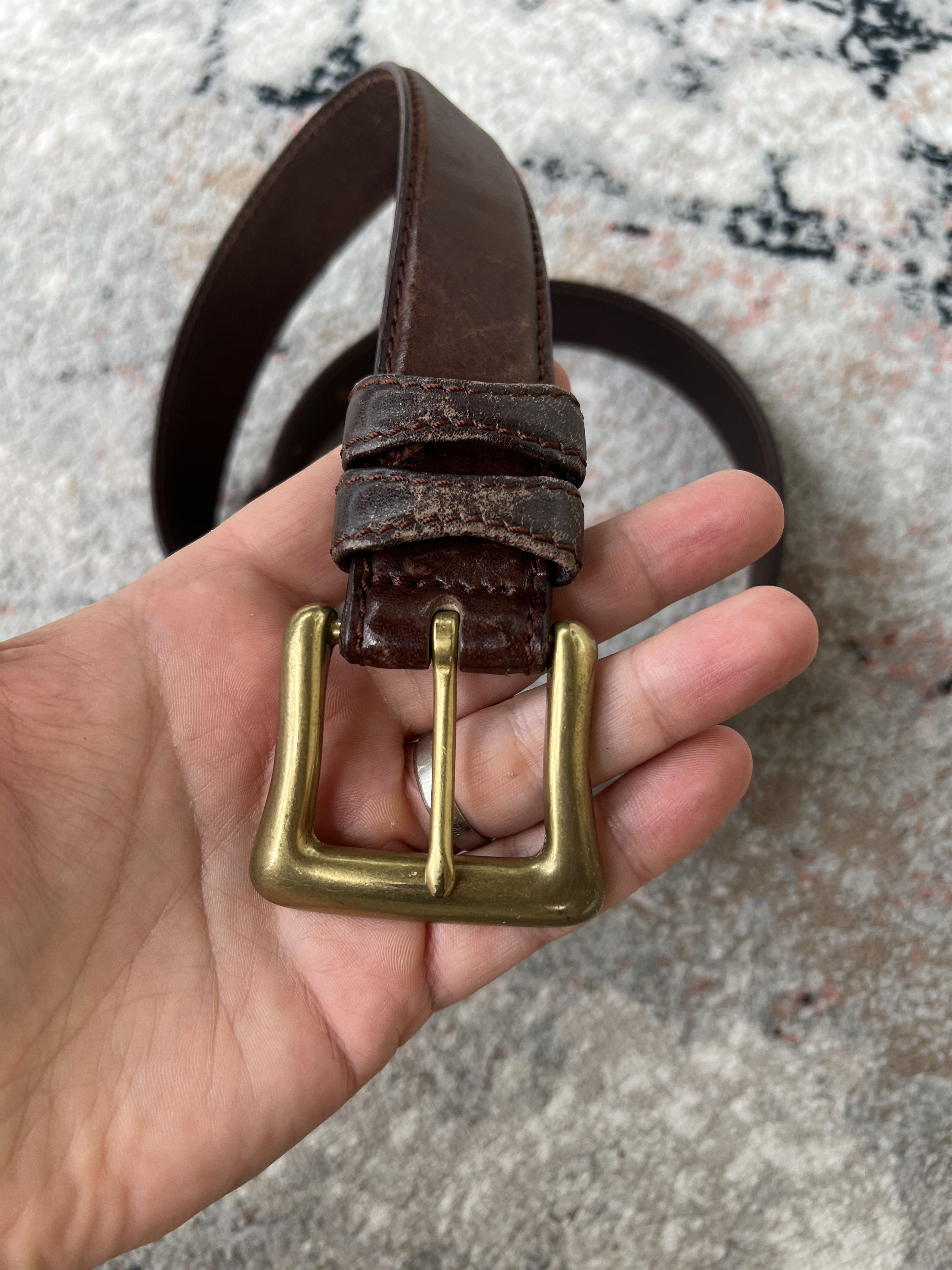 Vintage Solid Brass Vintage Leather Belt Size ONE SIZE - 2 Thumbnail