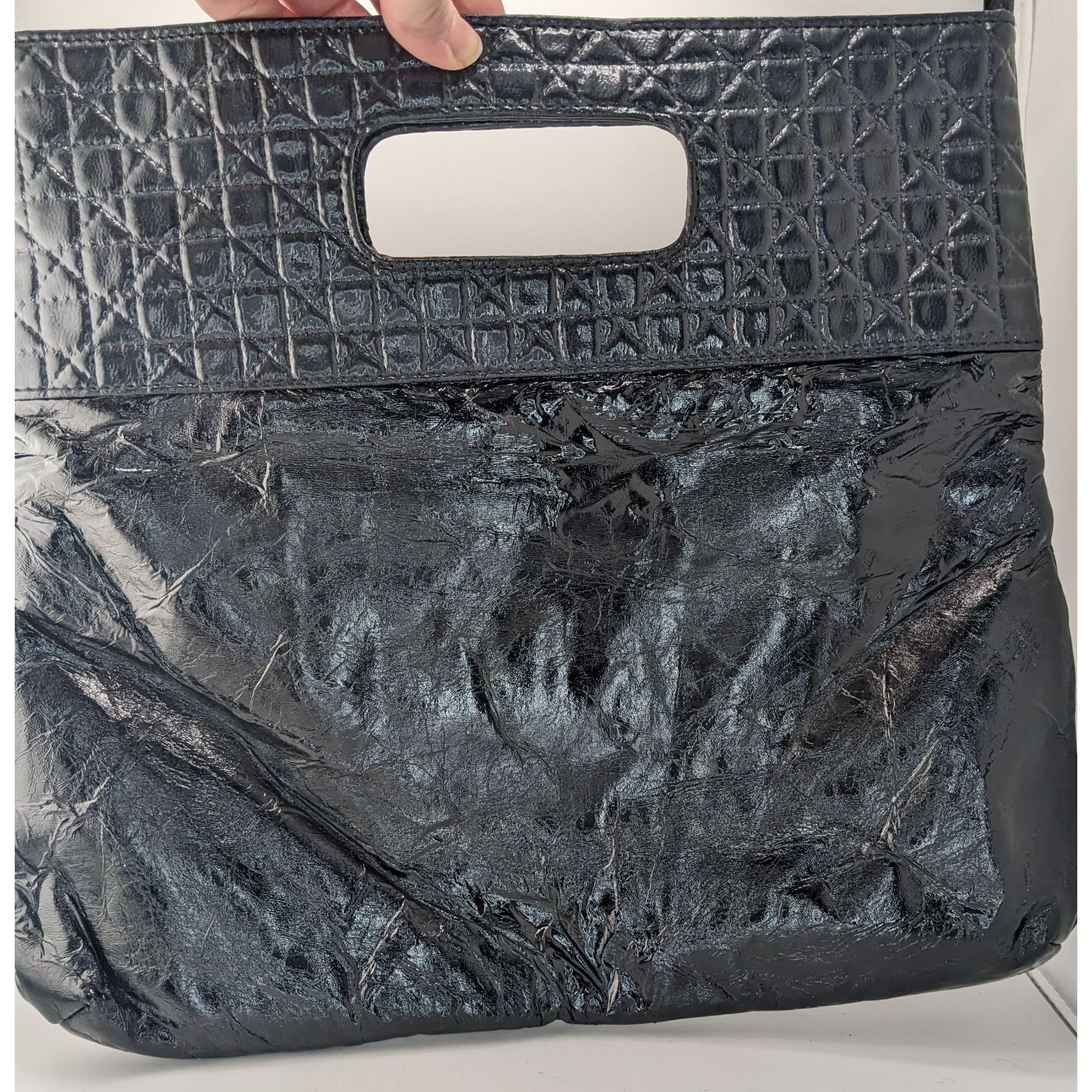 Other Vintage 90s Gothic Quilted Black Tote Bag With Cutout Handle Size ONE SIZE - 5 Thumbnail