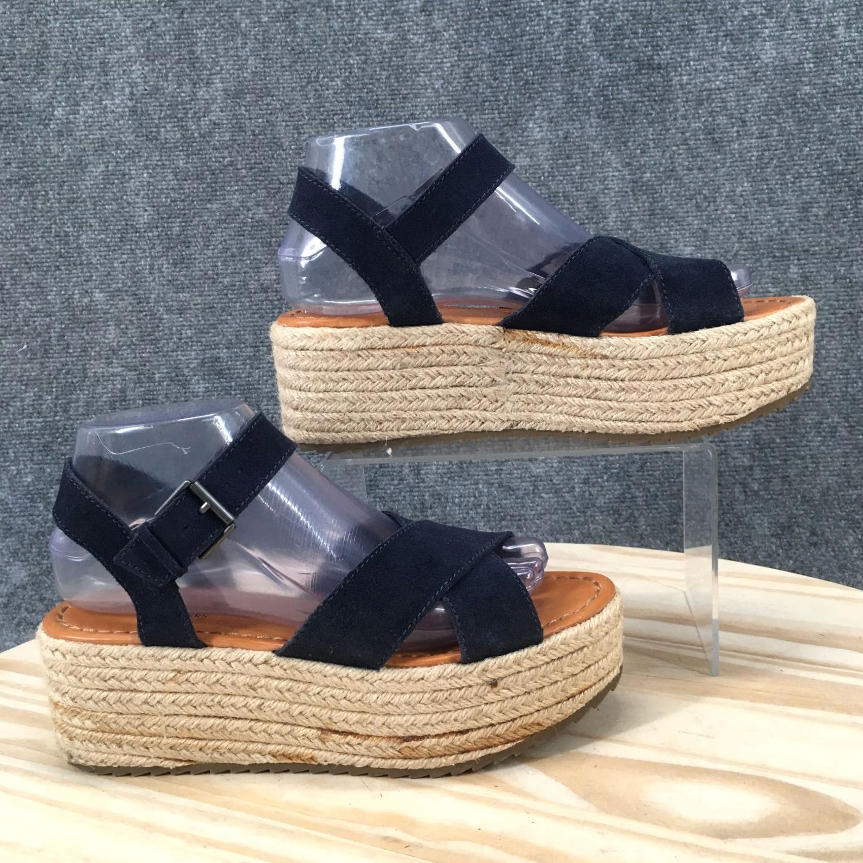 Vintage American Eagle Sandals Womens 7 Blue Fabric Platform Strappy Espadrile Wedge Size US 7 / IT 37 - 2 Thumbnail