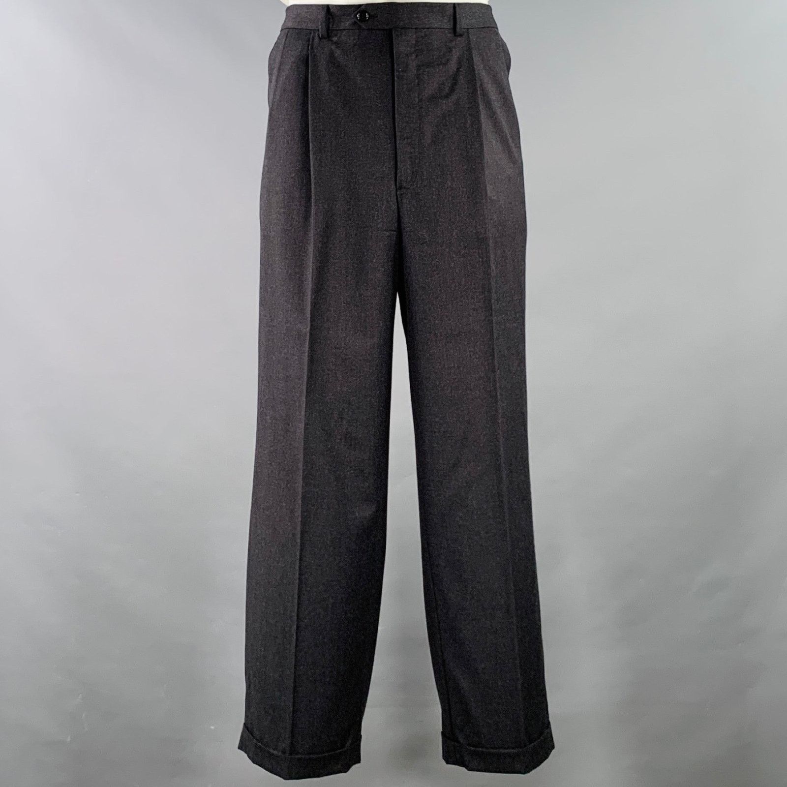 Valentino Size 43 Regular Grey Charcoal Virgin Wool Notch Lapel Suit Size 44R - 6 Thumbnail