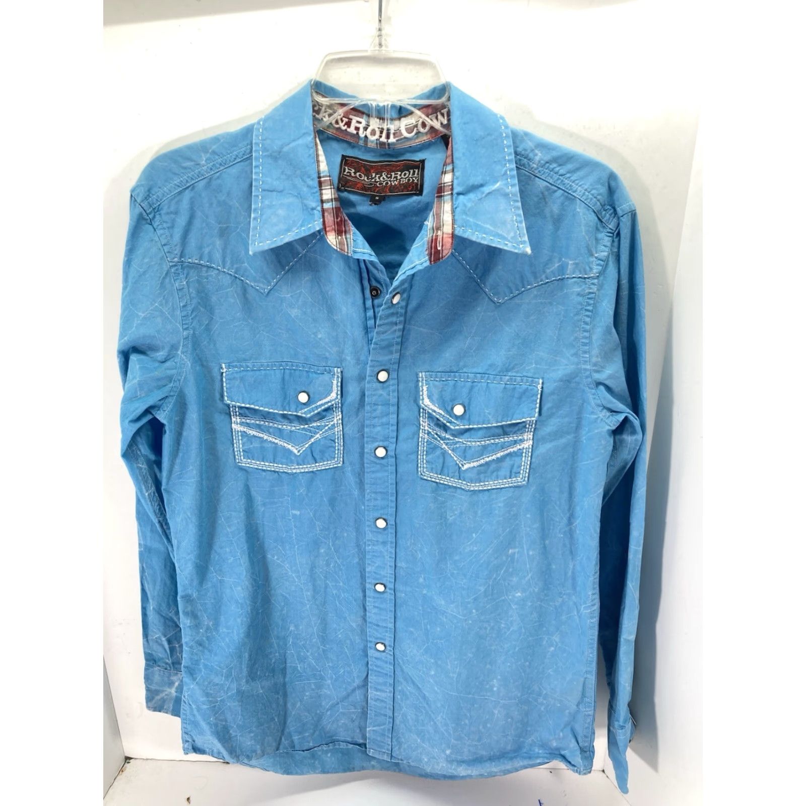 Vintage VINTAGE Rock Roll Cowboy Pearl Snap Shirt Men Small Turquois Blue Long Sleeve Western Mens S Blue 20 Across Chest 28 Shoulders to Waist Size US S / EU 44-46 / 1 - 2 Thumbnail