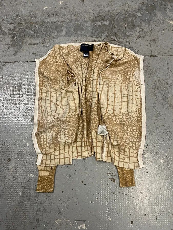 Roberto Cavalli 2000s Roberto Cavalli Crocodile Effect White & Beige Cardigan Size S / US 4 / IT 40 - 8 Thumbnail