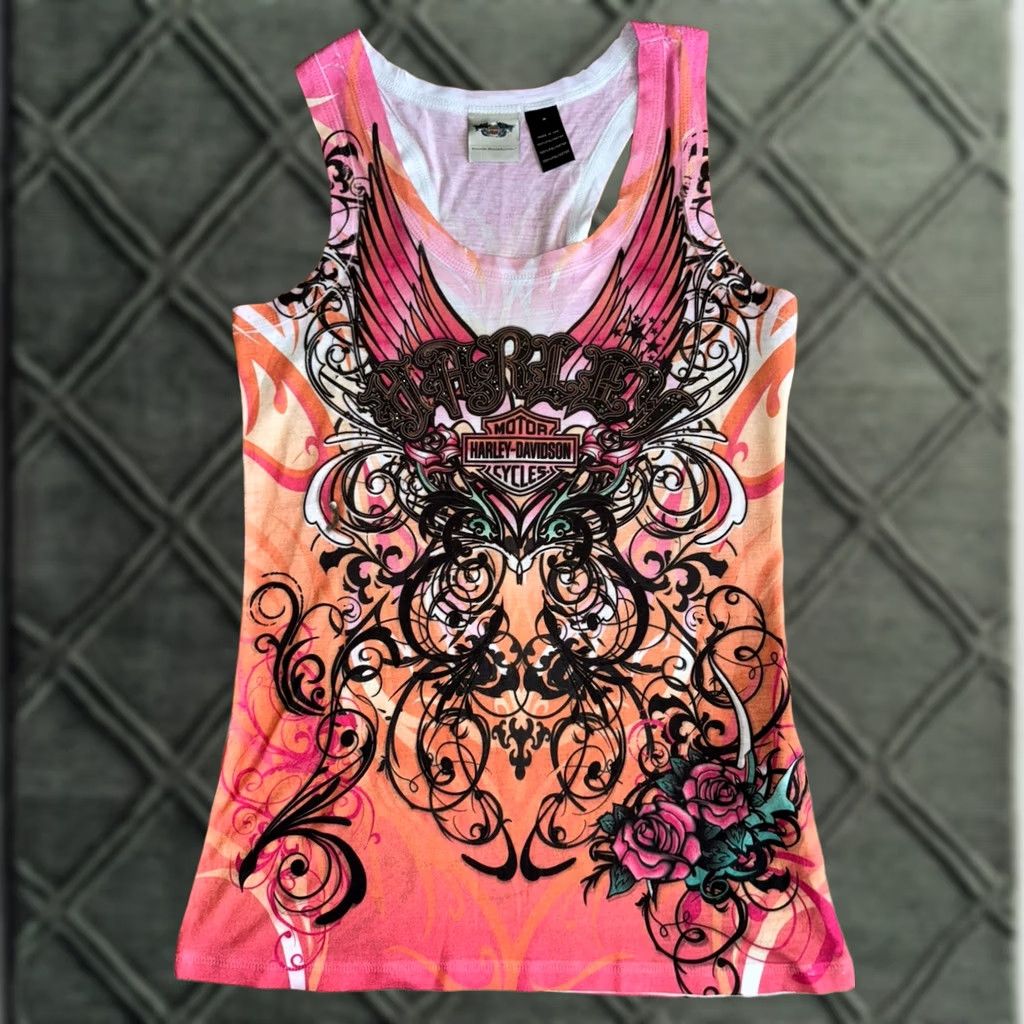 Harley Davidson Harley Davidson Women’s Tank M Pink Angel Wings USA Y2K Casual Blouse Size M / US 6-8 / IT 42-44 - 1 Thumbnail