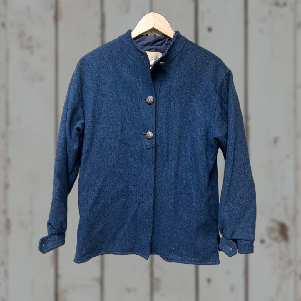 VINTAGE SPORTCASTER Jacket Blue Wool Large L Ski 1950s Button Zip - Winter